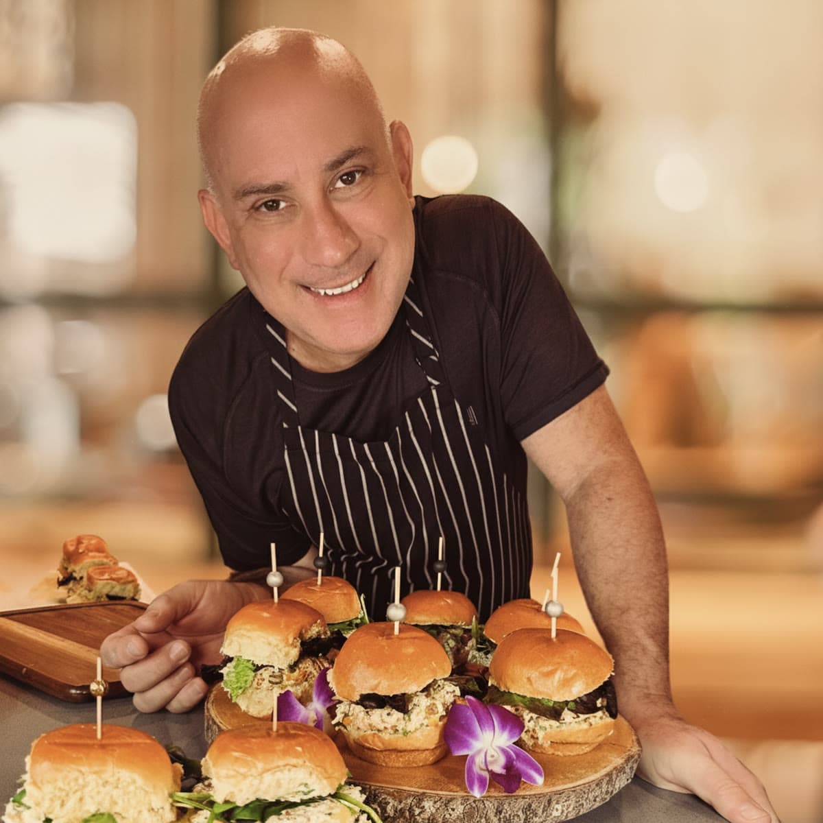 Chef Carlos plating a dish in the kitchen